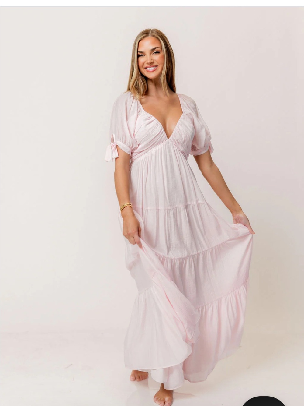 Light Pink Maxi Dress with Deep V-Neck - Picture 2 of 3